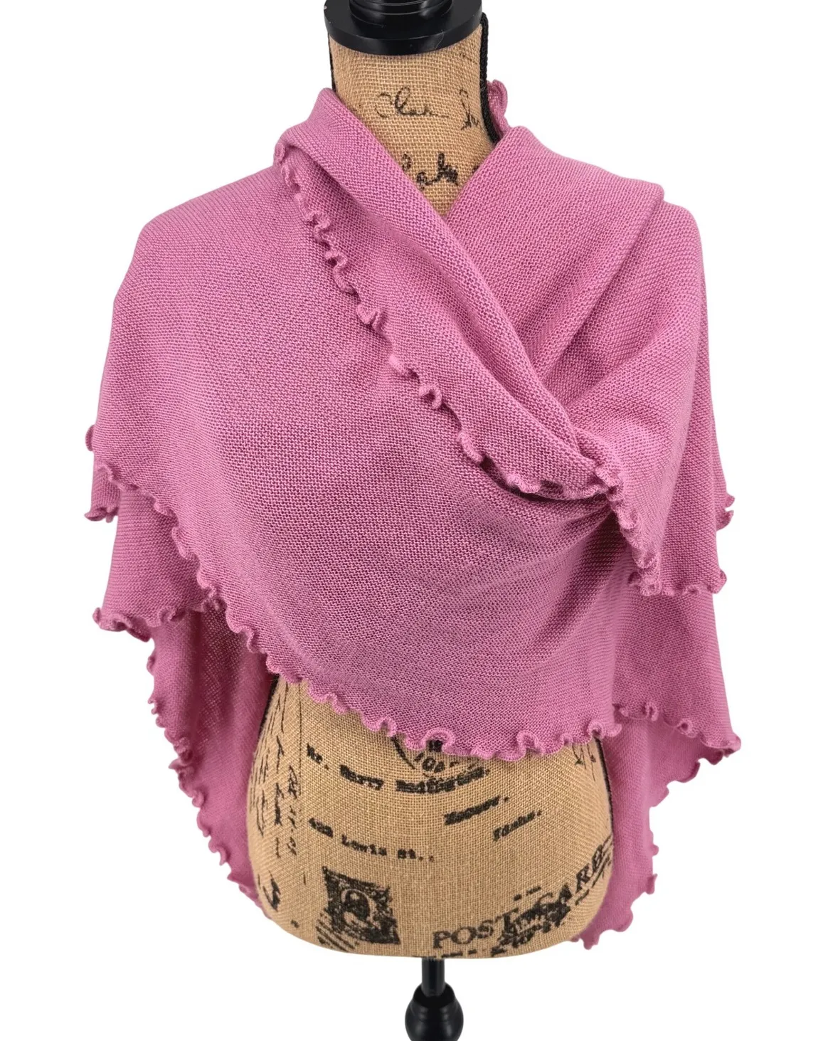 Albinas Alpaca Peruvian Soft Rose Pink Knit Ruffle Wrap Shawl Scarf Pashmina O/S - Image 1
