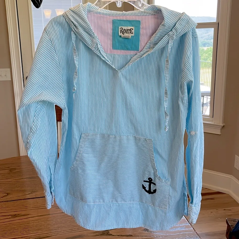 Beachy Nautical Cotton Striped Pullover Hoodie - Image 4
