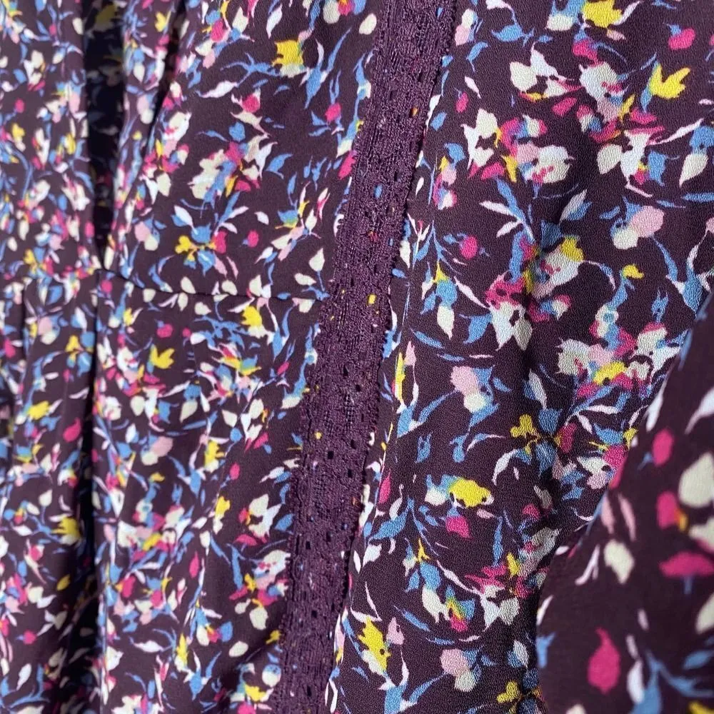 Simply Styled Long Sleeve Floral V-Neck Crochet Lace Peasant Blouse Medium Top - Image 5