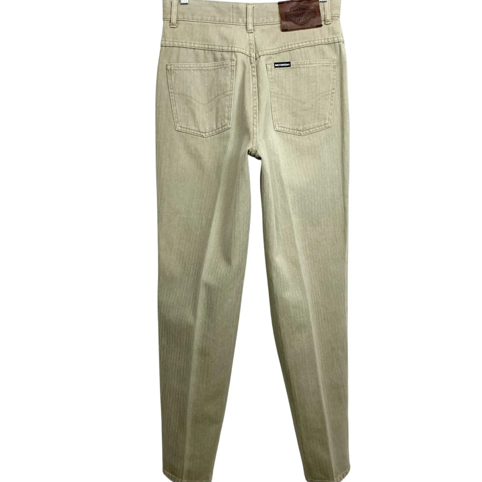 Vintage 90s Harley Davidson Womens Jeans Tapered Tan Herringbone Size Medium - Image 2