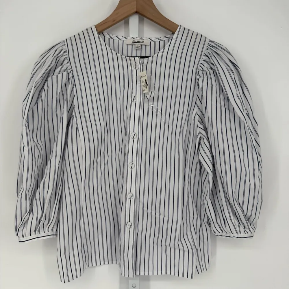 Madewell Puff-Sleeve Button-Up Top in Stripe Size 0 - Image 2