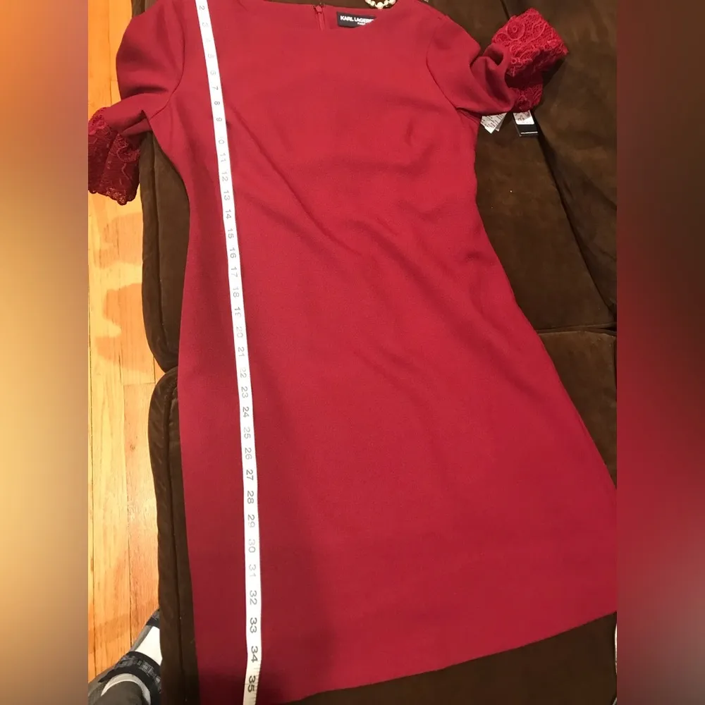 Karl Lagerfeld Paris Burgundy Shift Dress, W/Crochet Bell Sleeve Sz. 6 NWT! - Image 11