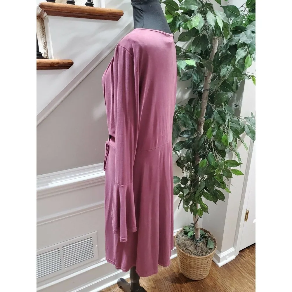 She + Sky Women's Burgund Cotton & Modal LongSleeve V-Neck Knee Length Dress 2XL - Image 8