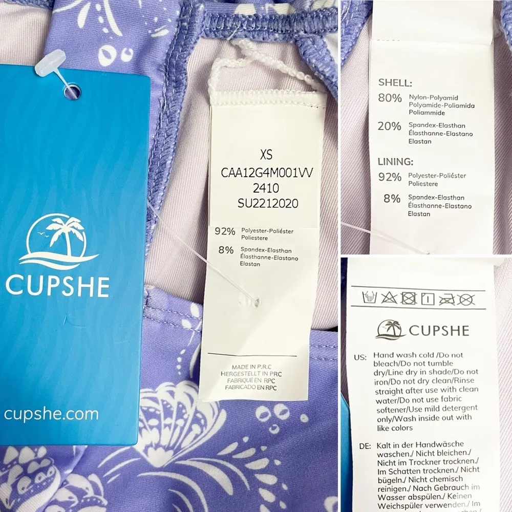 NWT Cupshe Purple Seashell Cutout Rashguard One Piece Swimsuit Size XS NEW - Image 14