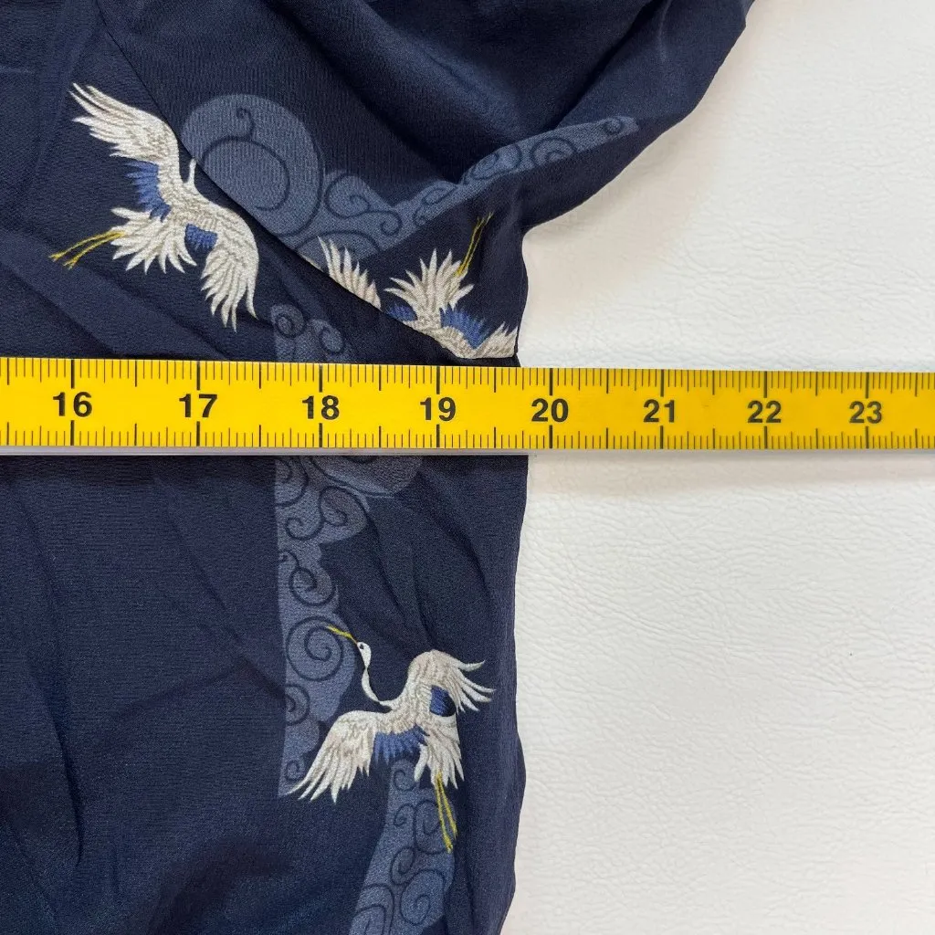 $ 480 NWOT JOHNNY WAS Biya Silk Crane Long Sleeves Maxi Dress Navy Blue Size S - Image 11