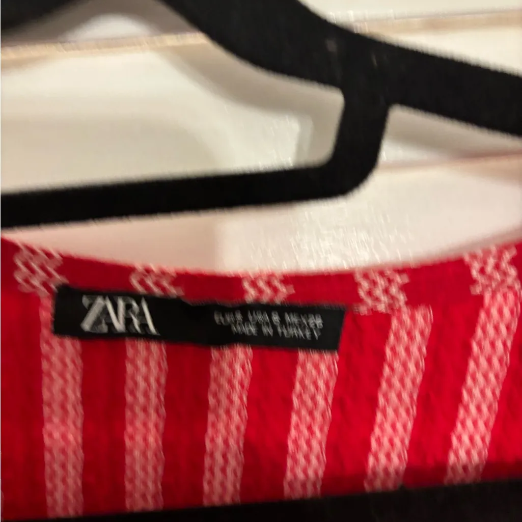 Zara red striped sailor flare tie knot dress small - Image 4