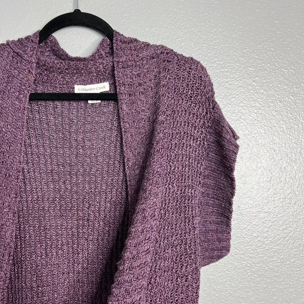 Coldwater Creek Linen Rayon Open Short Sleeve Knit Cardigan Purple S - Image 6