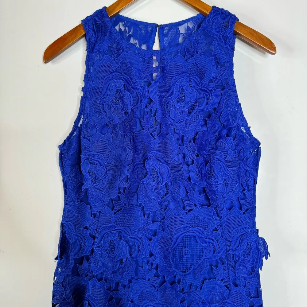 Laundry by Shelli Segal Cobalt Blue Lace Sleeveless Midi Dress Size 10 - Image 3