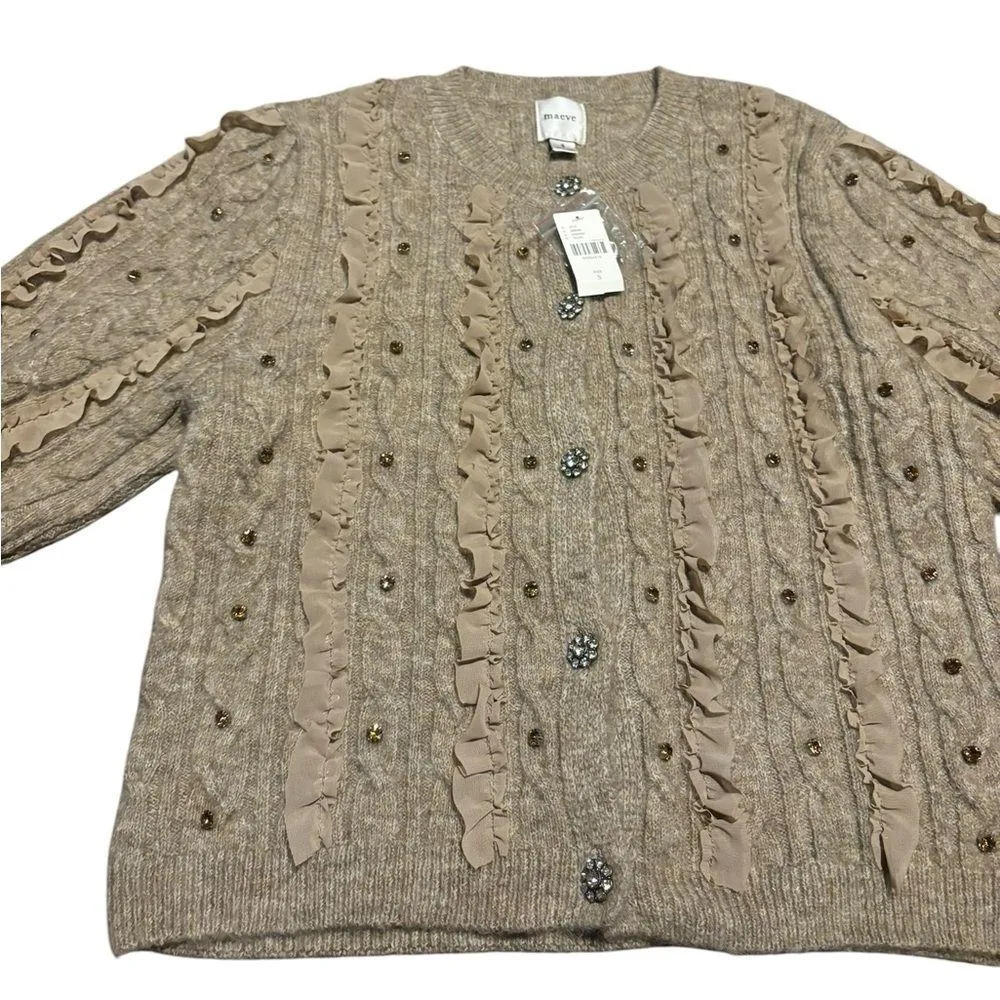 NEW Maeve Short-Sleeve Embellished Ruffled Cardigan Sweater - Image 7