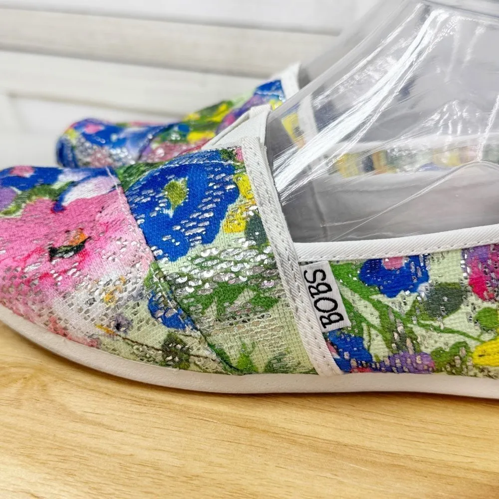 BOBS by Skechers Colorful Floral Mesh Sequin Slip On Flats Shoes Multicolor 6 Pink - Image 7