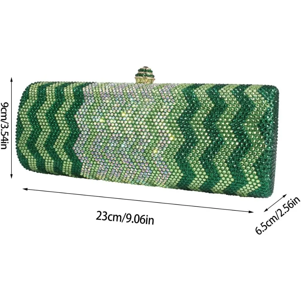 ⚡ Women's Green Glittering Cylinder Rhinestone Evening Sparkling Clutch Bag - Image 3