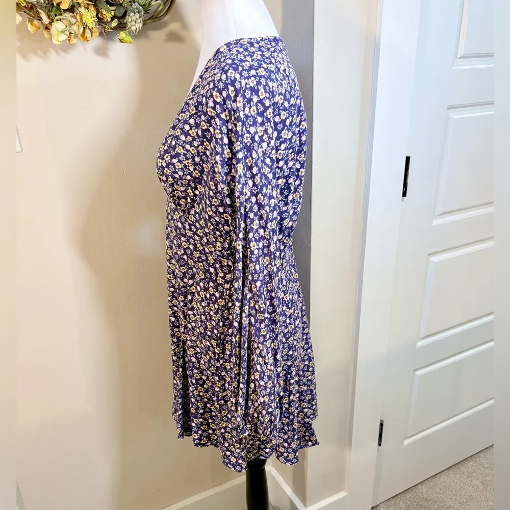 ZARA Feminine Floral Print V-Neck Long Sleeve Mini  Dress Sz Medium 💚 - Image 8