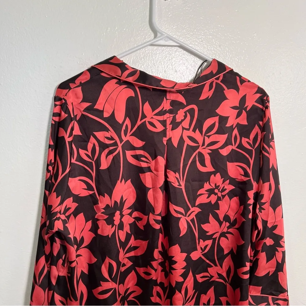 Zara Button Down Satin Blouse Brown Pink Floral L - Image 8