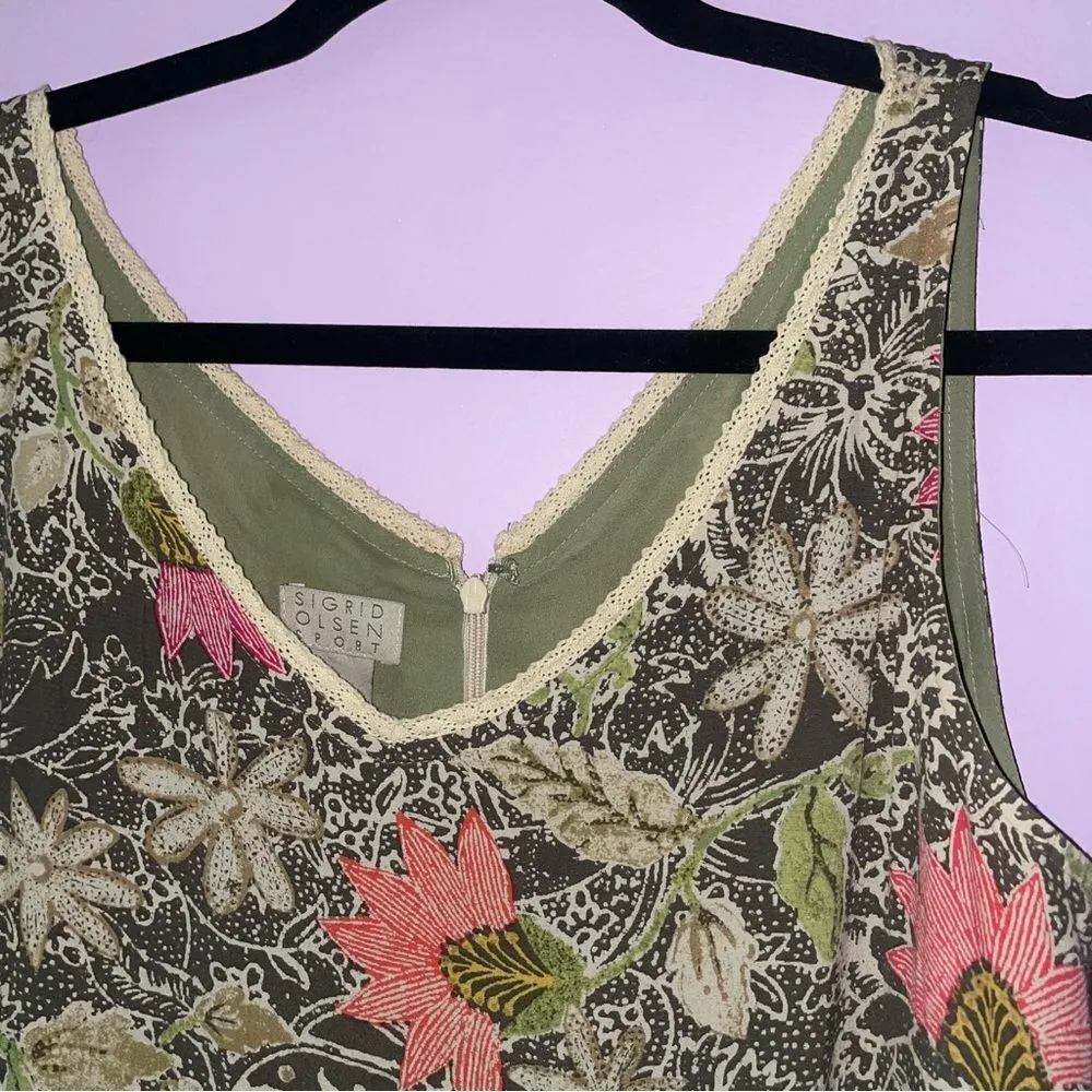 Sigrid Olsen Sport Sundress 6 Midi Boho Floral Print V Neck Dress - Image 4