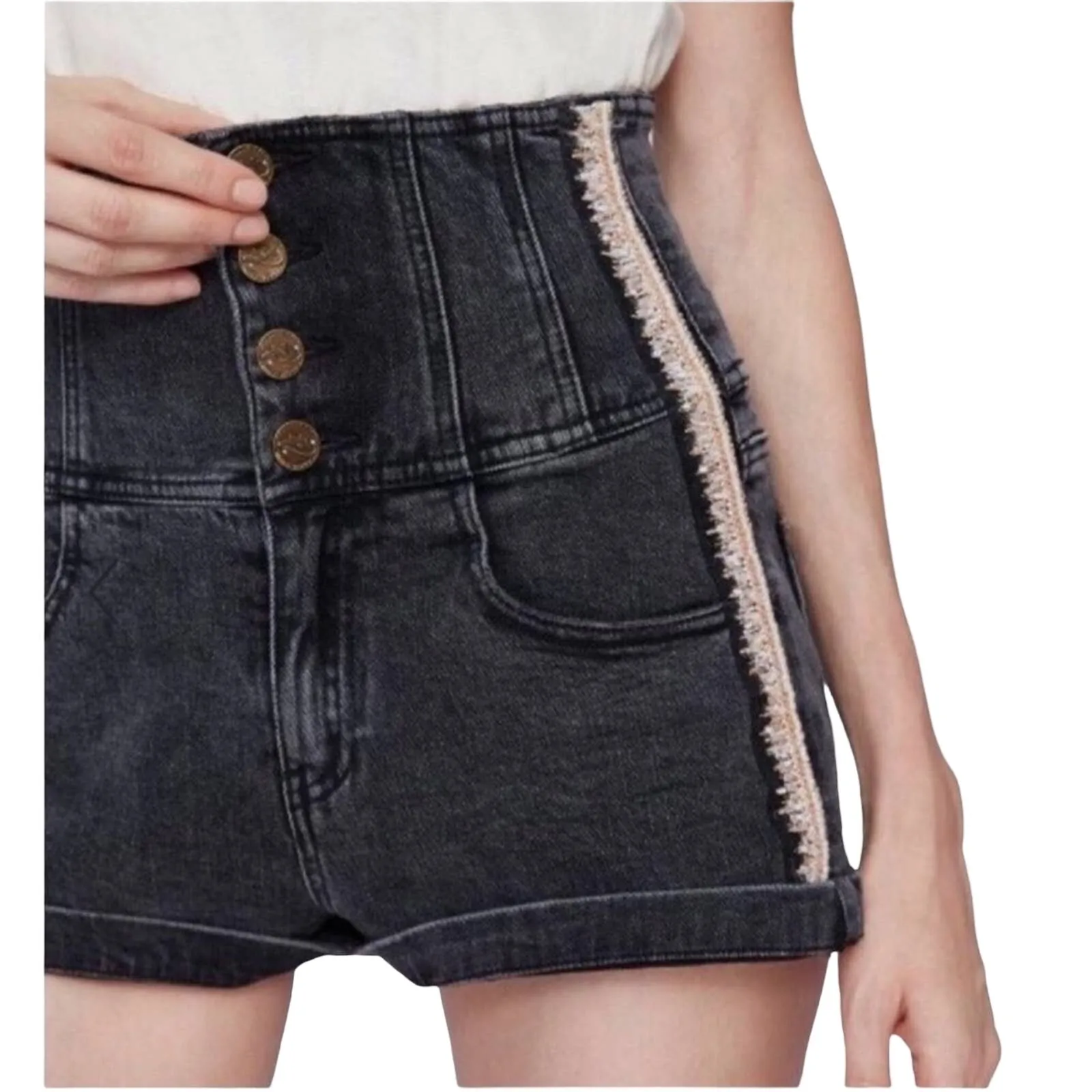 MISS SIXTY Embroidery Denim Short Sz 24 Angel Collection Coquette Y2K Boho Acubi - Image 2