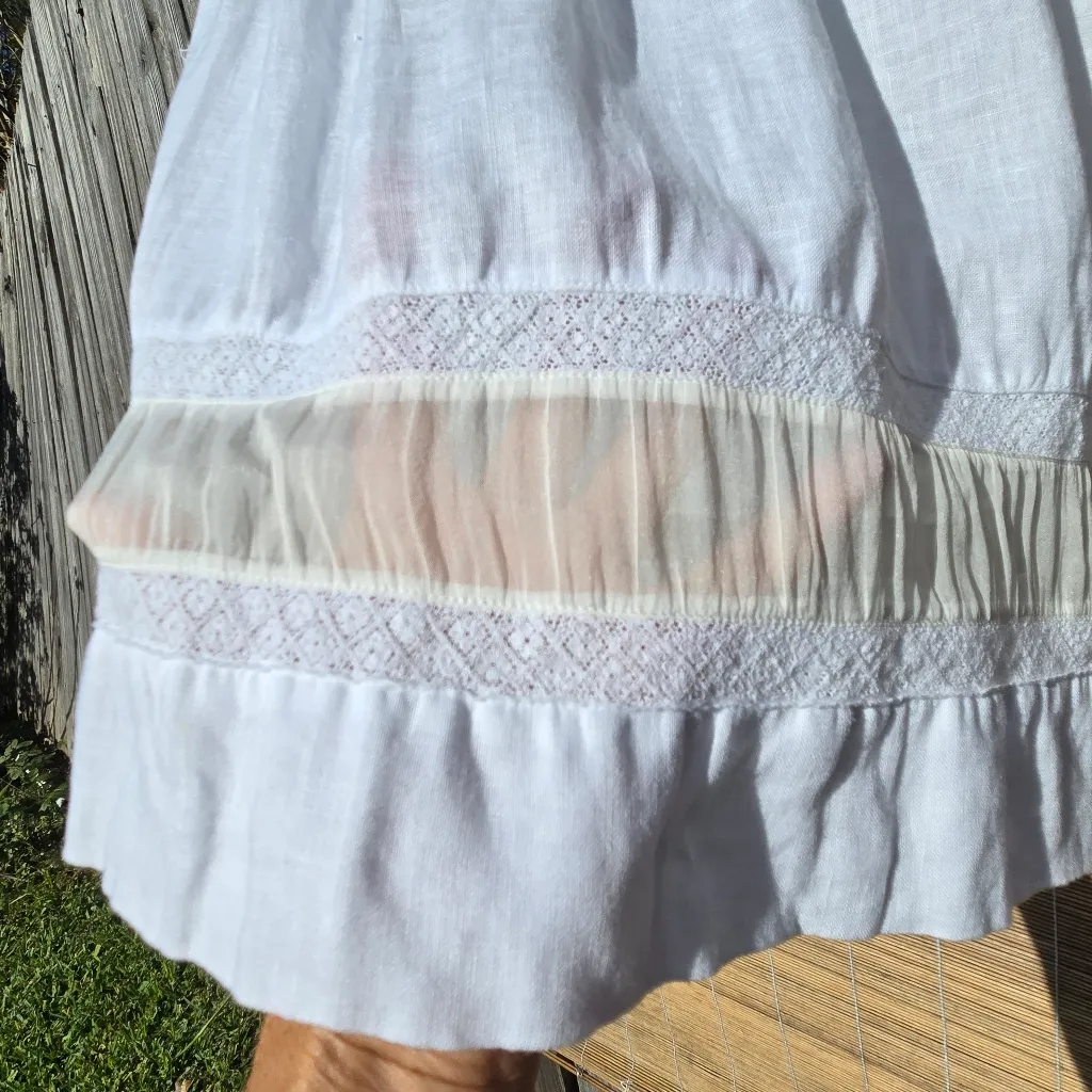 120% Lino 42 S White Sleeveless Lace Linen Silk Dress Made In Italy - Image 3