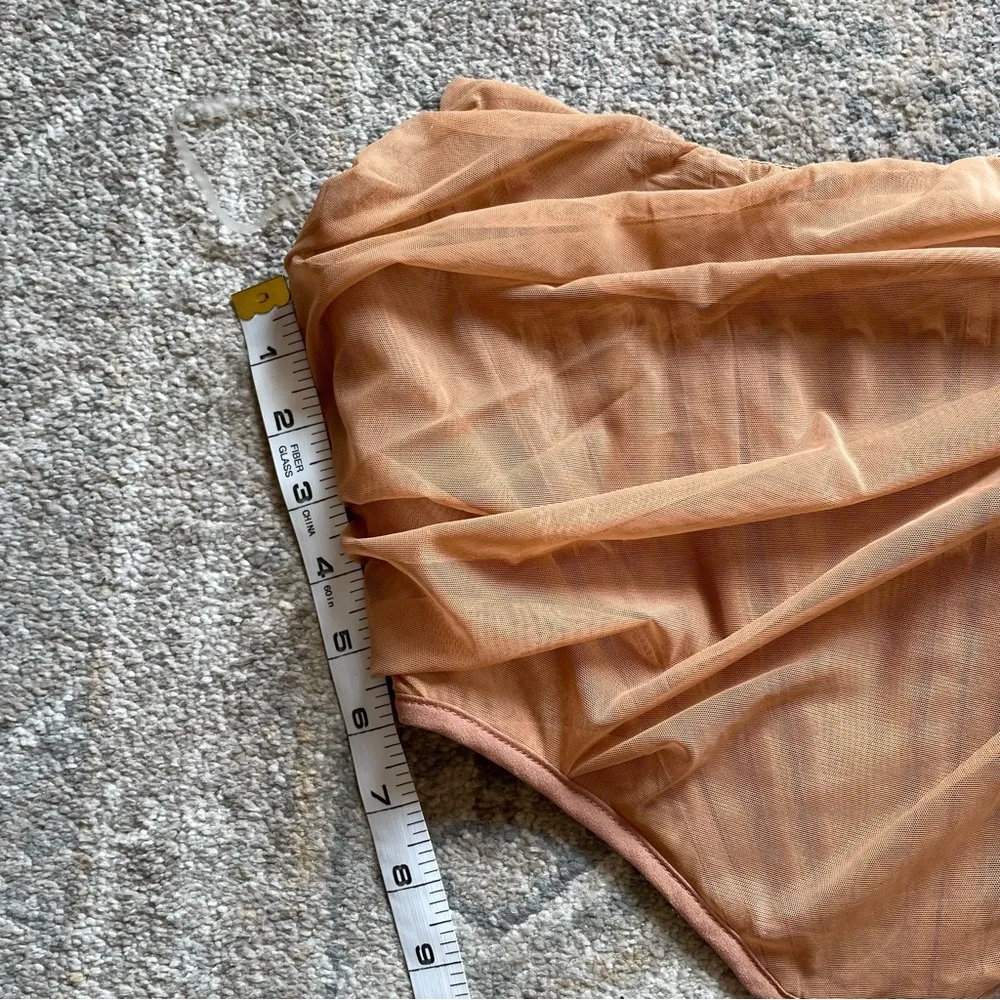 Superdown by Revolve Savannah Beige Draped Mesh Overlay Cropped Coset Top Med - Image 5