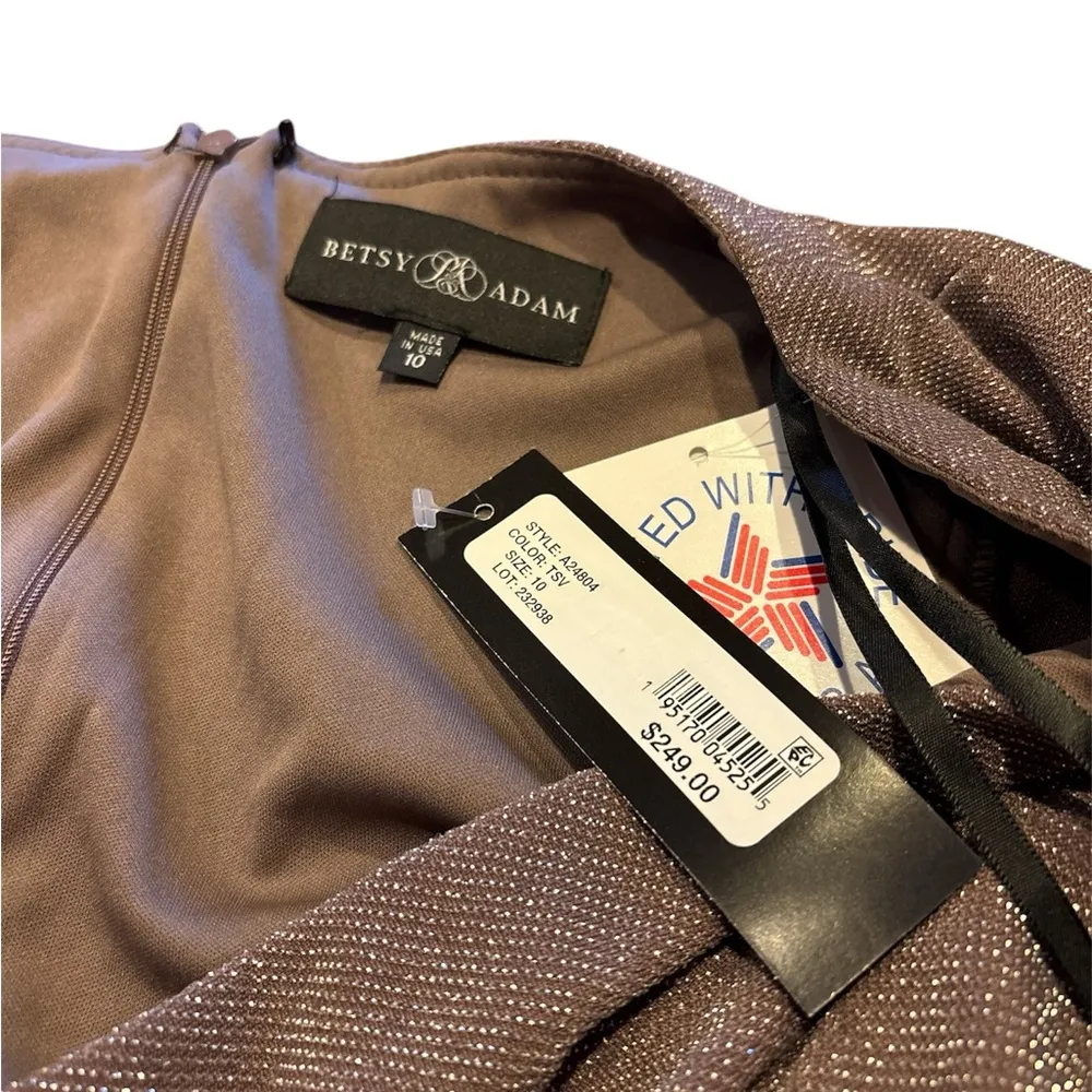 Betsy & Adam Women's Long Sleeve Metallic Knit Gown with Front Knot Detail - 10 - Image 3