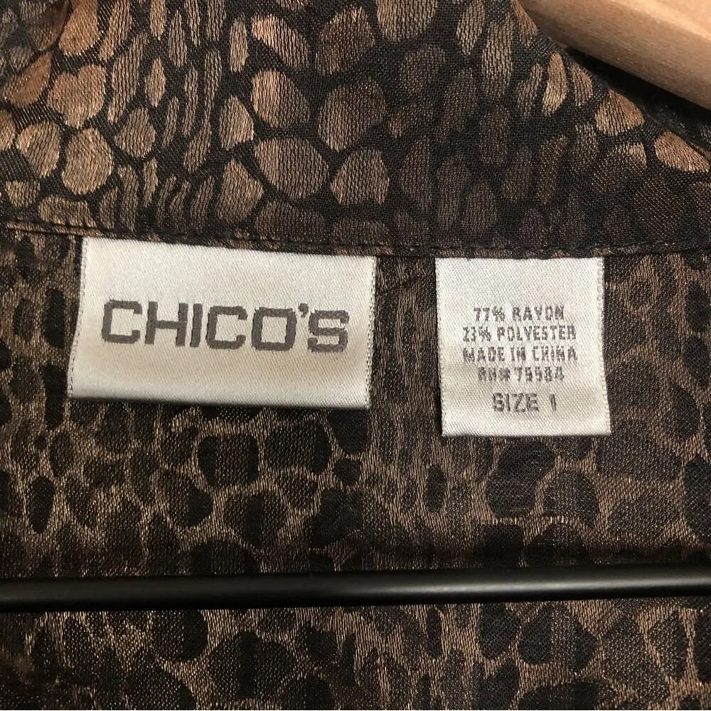 Chico's Leopard Print Metallic Black Gold Long Sleeve Button Up Blouse Shirt Top - Image 2