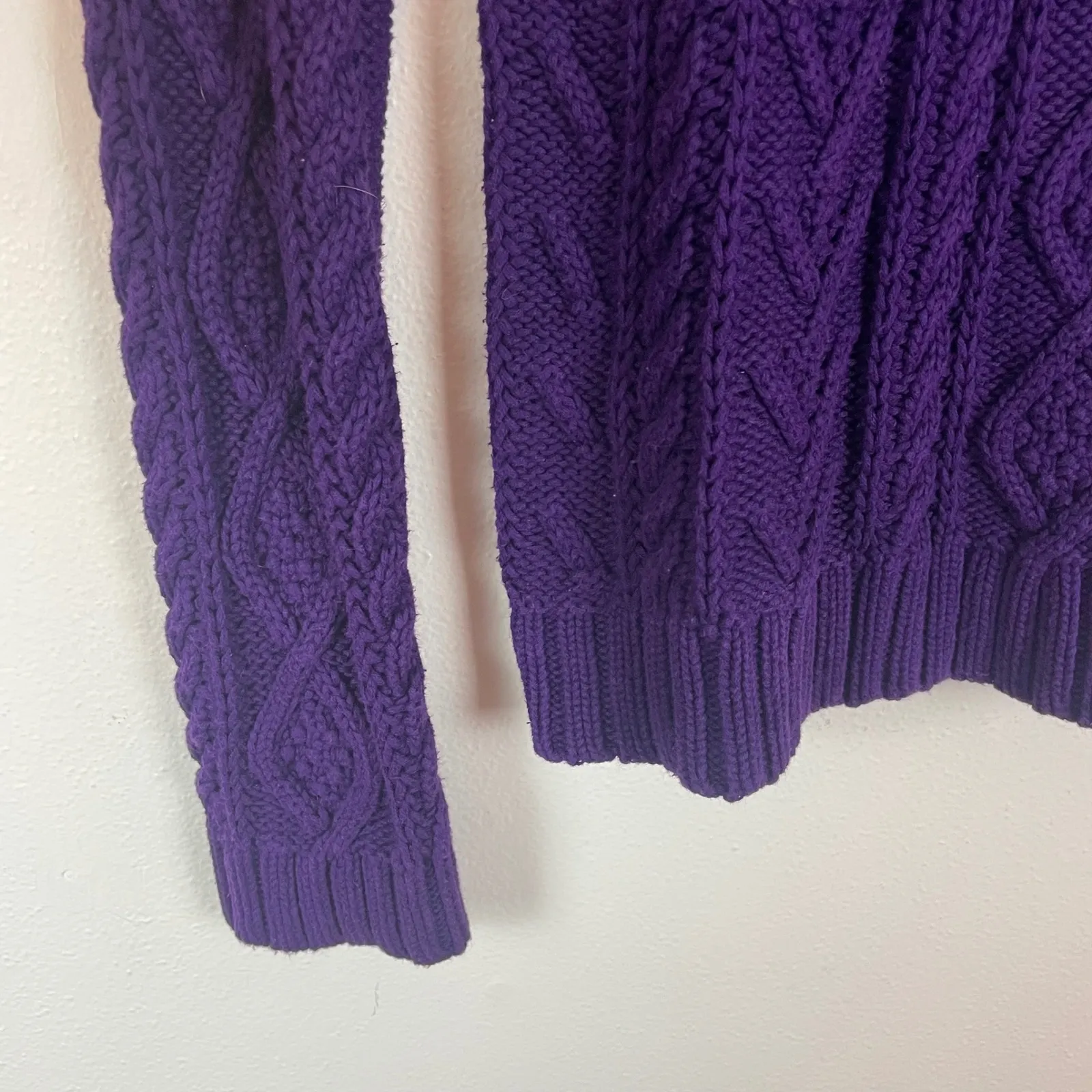 Chaps Purple Cable Knit Mock Neck‎ Long Sleeve Cotton Sweater Women's M - Image 4