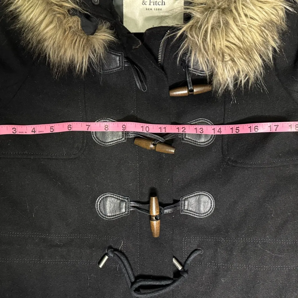 Abercrombie & Fitch Women's Coat Vintage Y2K Black Wool Blend Removable Hood S - Image 8