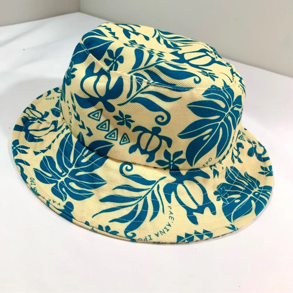 Cream & Blue Tropical Bucket Hat - Image 2