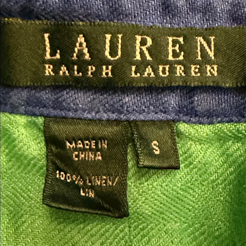 Lauren Ralph Lauren Green 100% Linen Button Down Shirt 3/4 Sleeve Size Small - Image 7