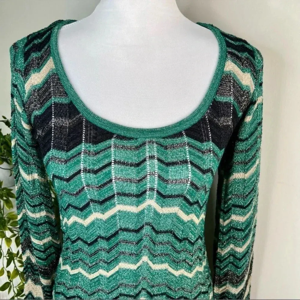 XOXO Long Sleeve Chevron Knit Sweater Dress Multicolor Size S Metallic Y2K - Image 3