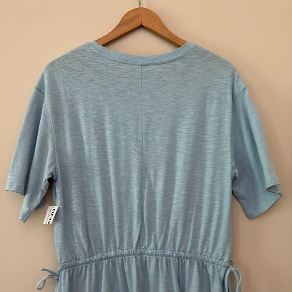 Old Navy T Shirt Dress Waist-Defined Short Sleeve Slub-Knit Mini Blue Large Tall - Image 11