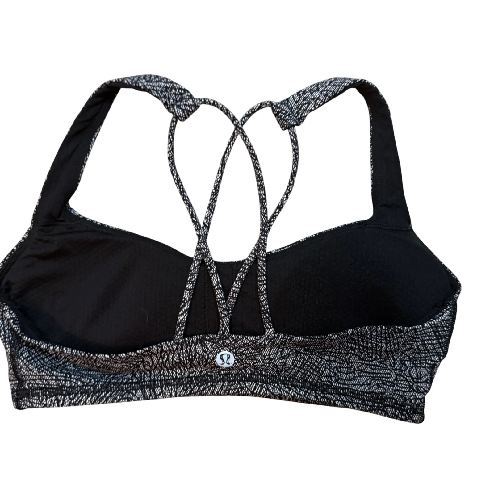 Lululemon Free to Be Sports Bra Black White Geometric Print Strappy Back Size 6 - Image 4