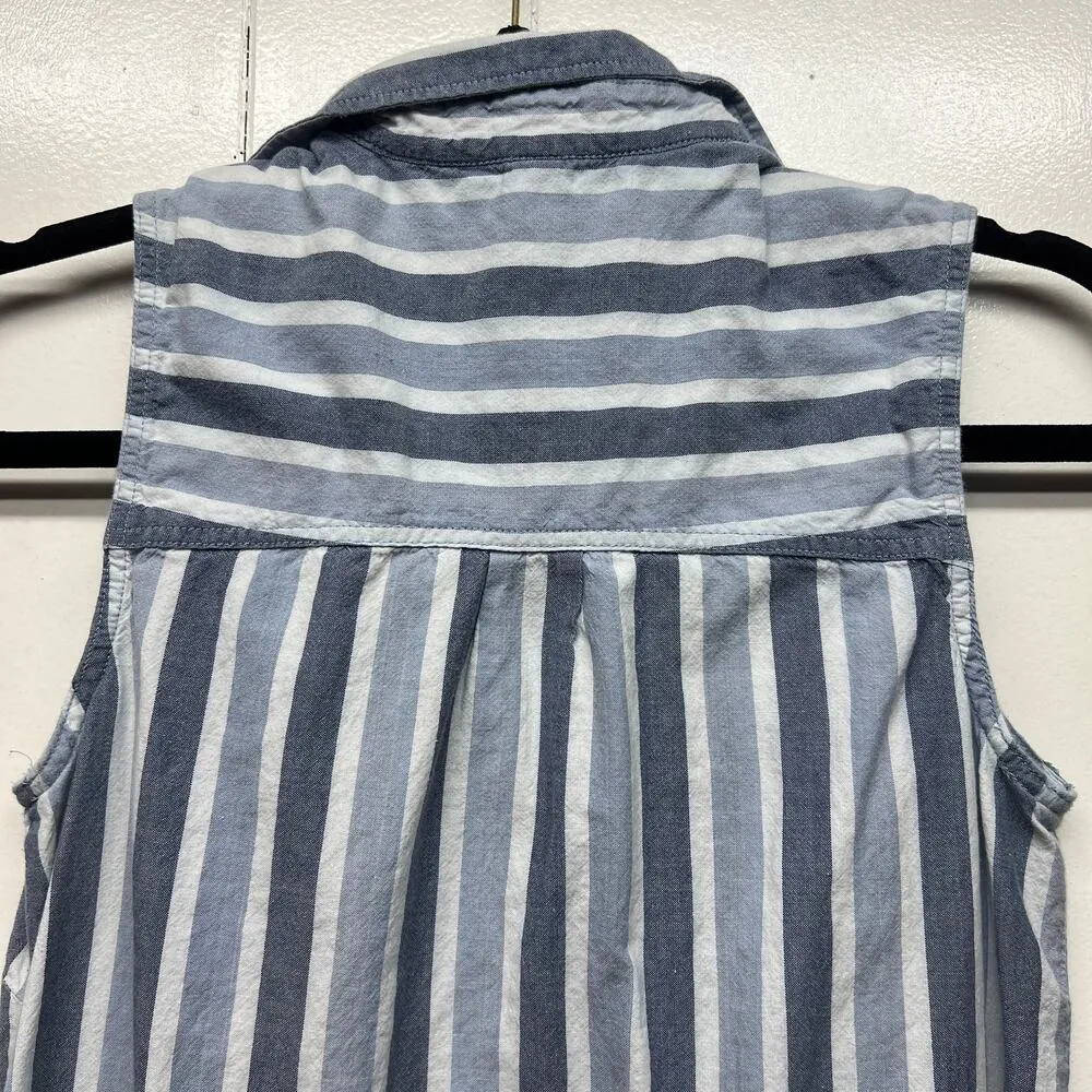 Toad & Co Organic Cotton Striped Button Front Sleeveless Shirt Dress Women's XS Blue - Image 8