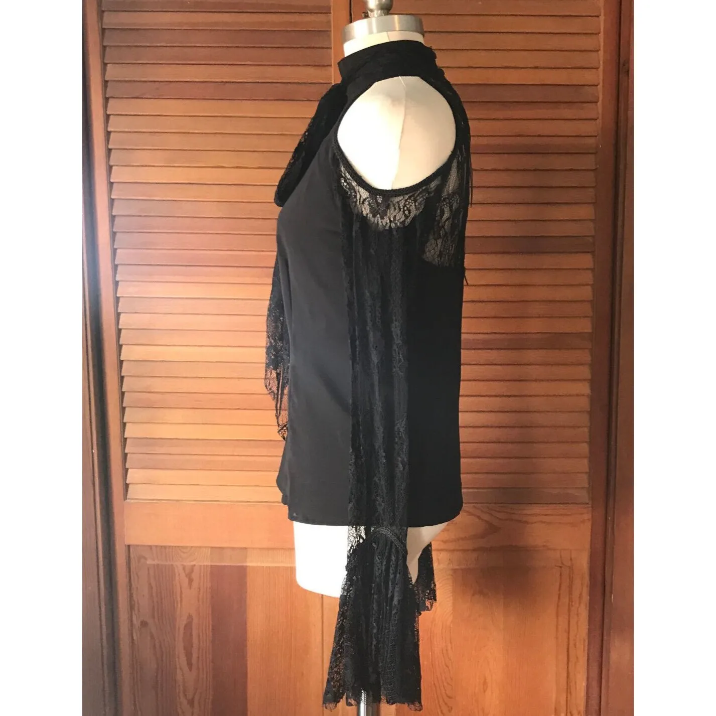 Vintage Lip Service Gothic Lolita Victorian Chiffon & Lace Open Shoulder Top M - Image 5