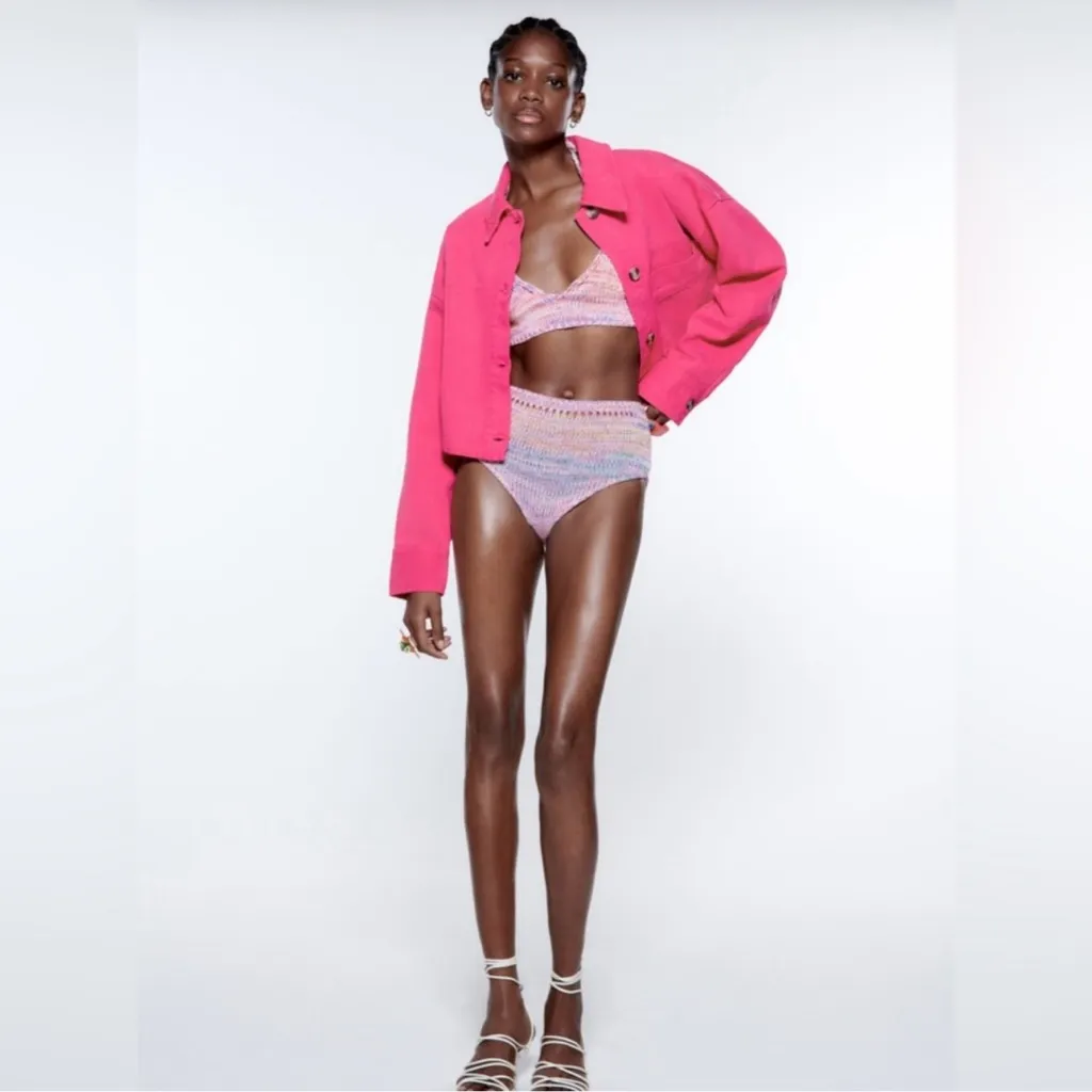 ZARA CROPPED‎ COTTON Pink Jacket /Over shirt
 Size M - Image 8