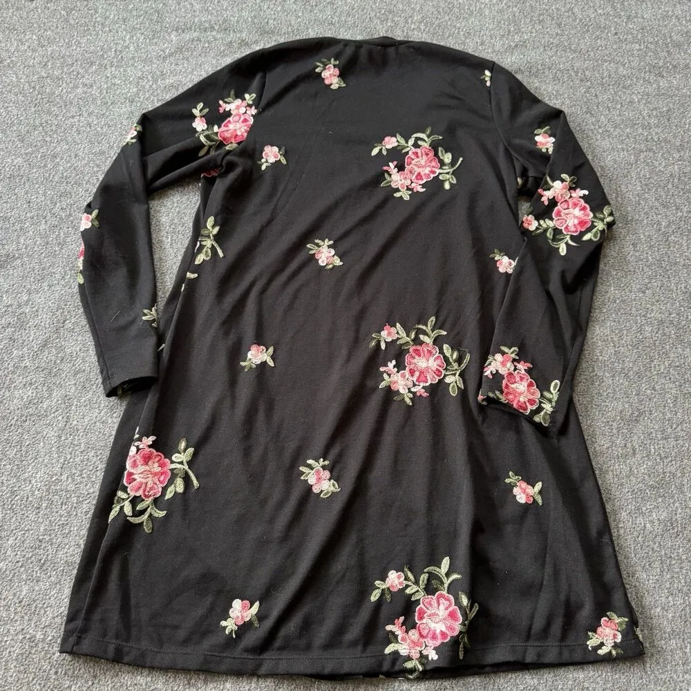 Fig & Flower Anthropologie Womens Cardigan Sweater Sz Large Floral Embroidered Black - Image 2