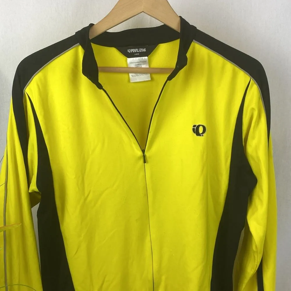 Pearl Izumi Yellow & Black Long Sleeve Zip Up Sport Athletic Cycle Jersey Top L - Image 4