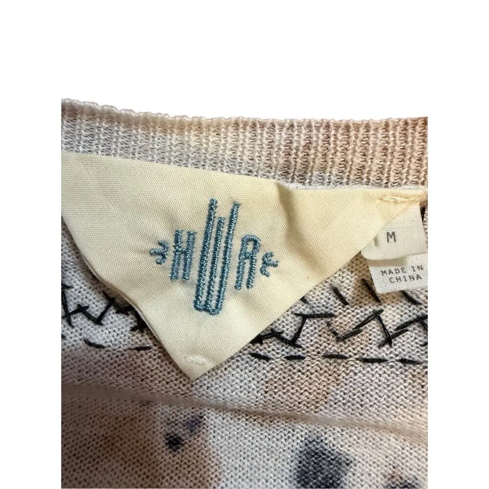 Anthropologie HWR Monogram Beaded Collar Crop Cardigan Sweater Abstract Pattern - Image 5