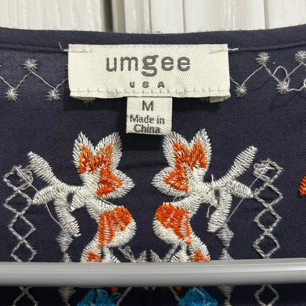 Umgee Slate Blue Floral Embroidered Bohemian Dress Size Medium - Image 6