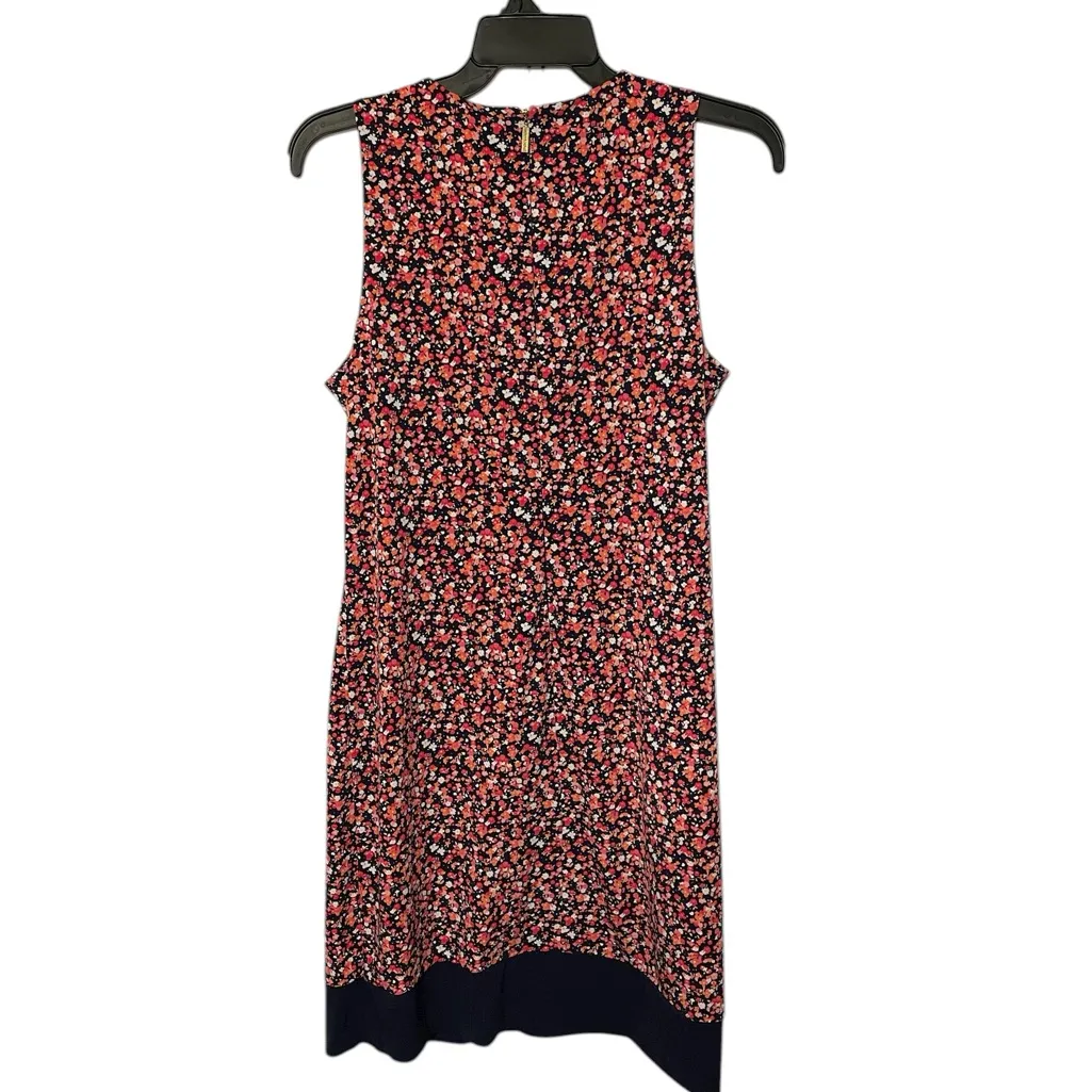 MICHAEL Kors Navy Blue Pink Floral A-Line Midi Dress Women’s Med Stretch Zip - Image 2