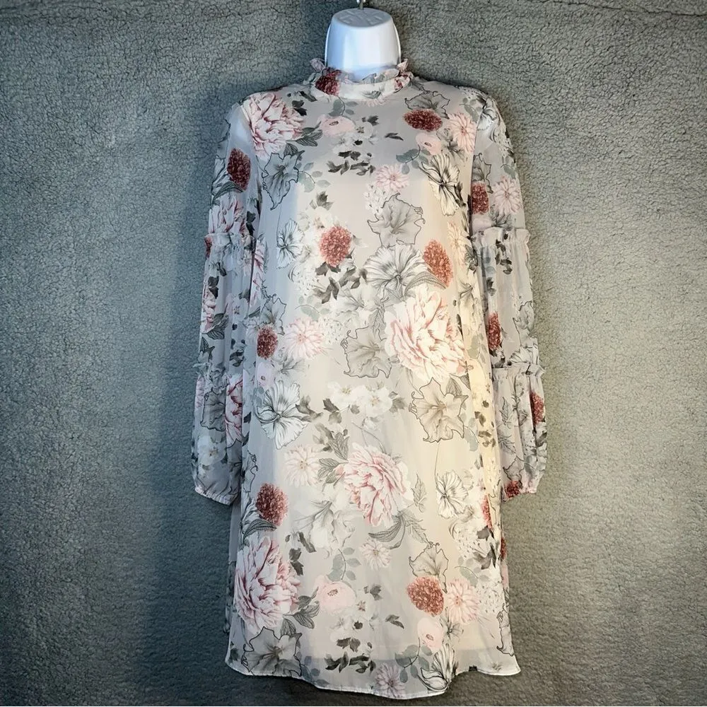 Miss Selfridge Women's Dress Ivory 4 Floral Rose Babydoll Ruffle‎ Sheer Sheath - Image 3