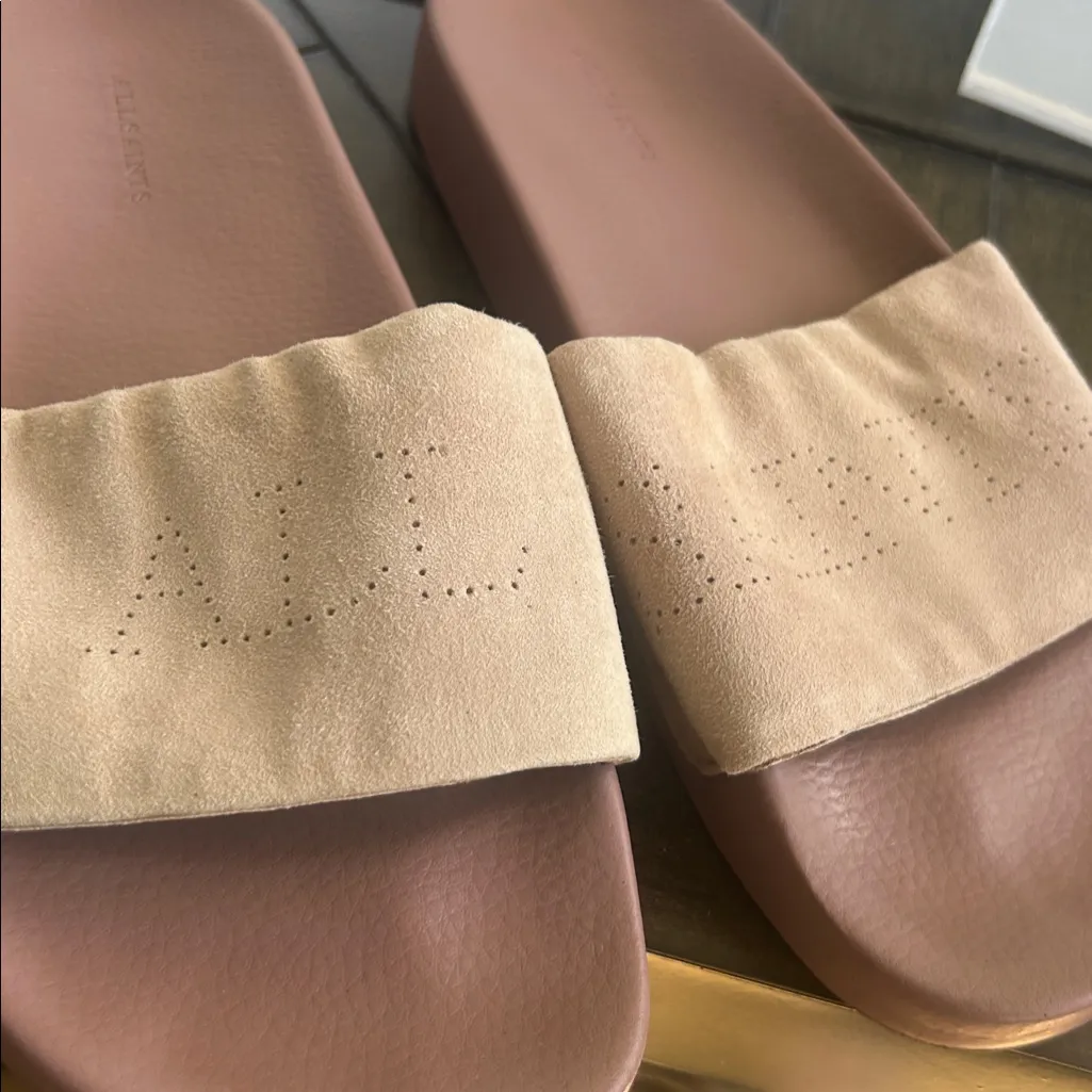 All Saints Karli tan pink understated slides ladies size 9, 39 minimalist chic - Image 4