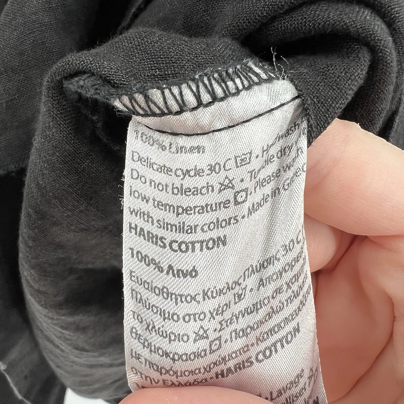 Haris Cotton 100% Linen Dress Size XS Black Crochet Trim Made in Greece Coastal - Image 9