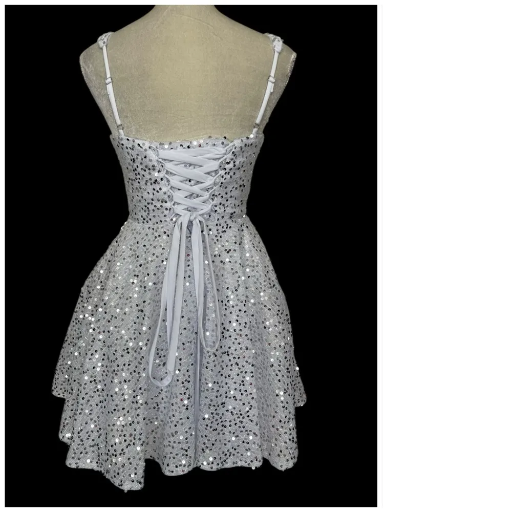 Sparkle Silver Sequined Prom Special Occasion Dress Women’s Size 2 Fit & Flare Blue - Image 5