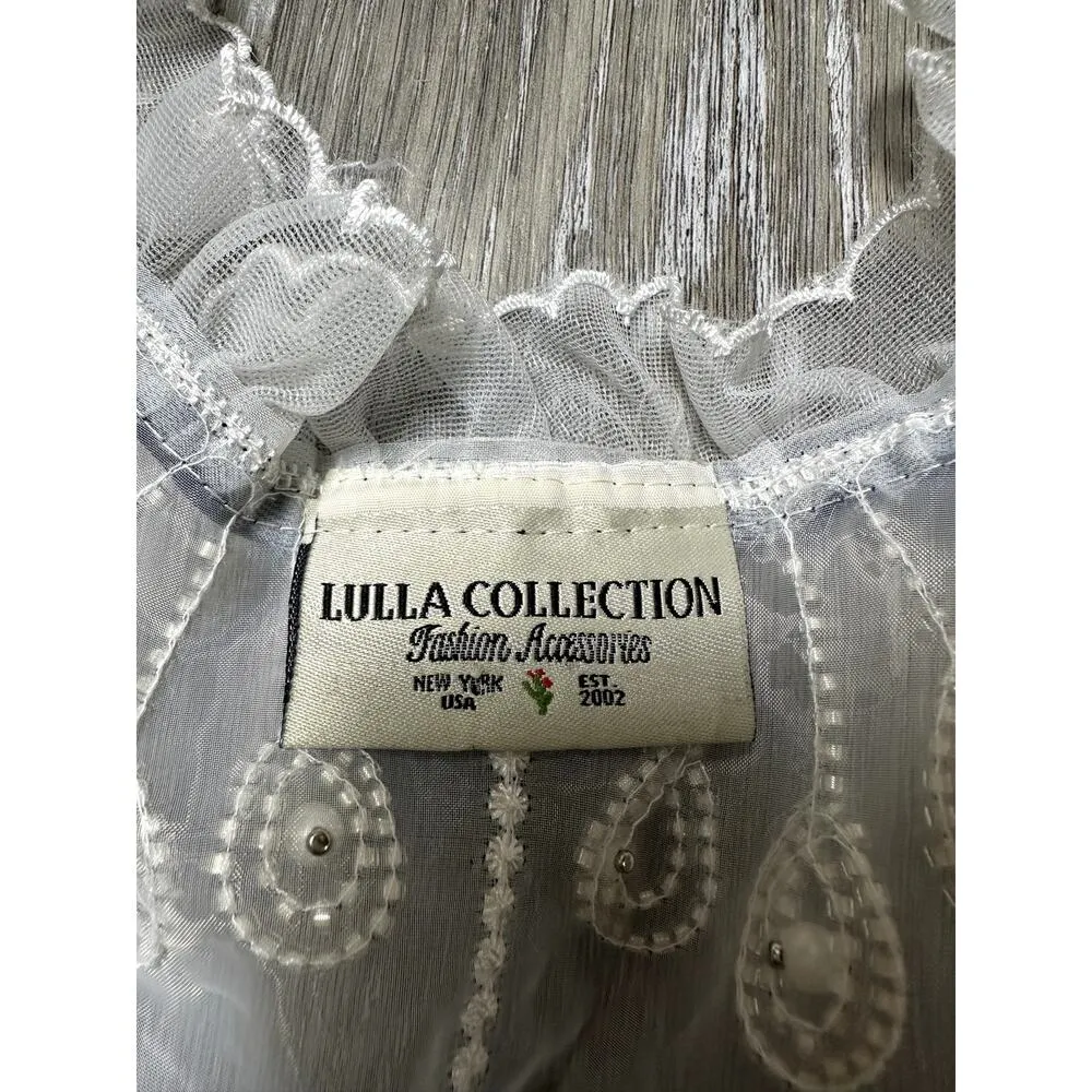 Lulla Collection Scallop Trim Pearl Bead Rhinestone Embellished Collar White - Image 6