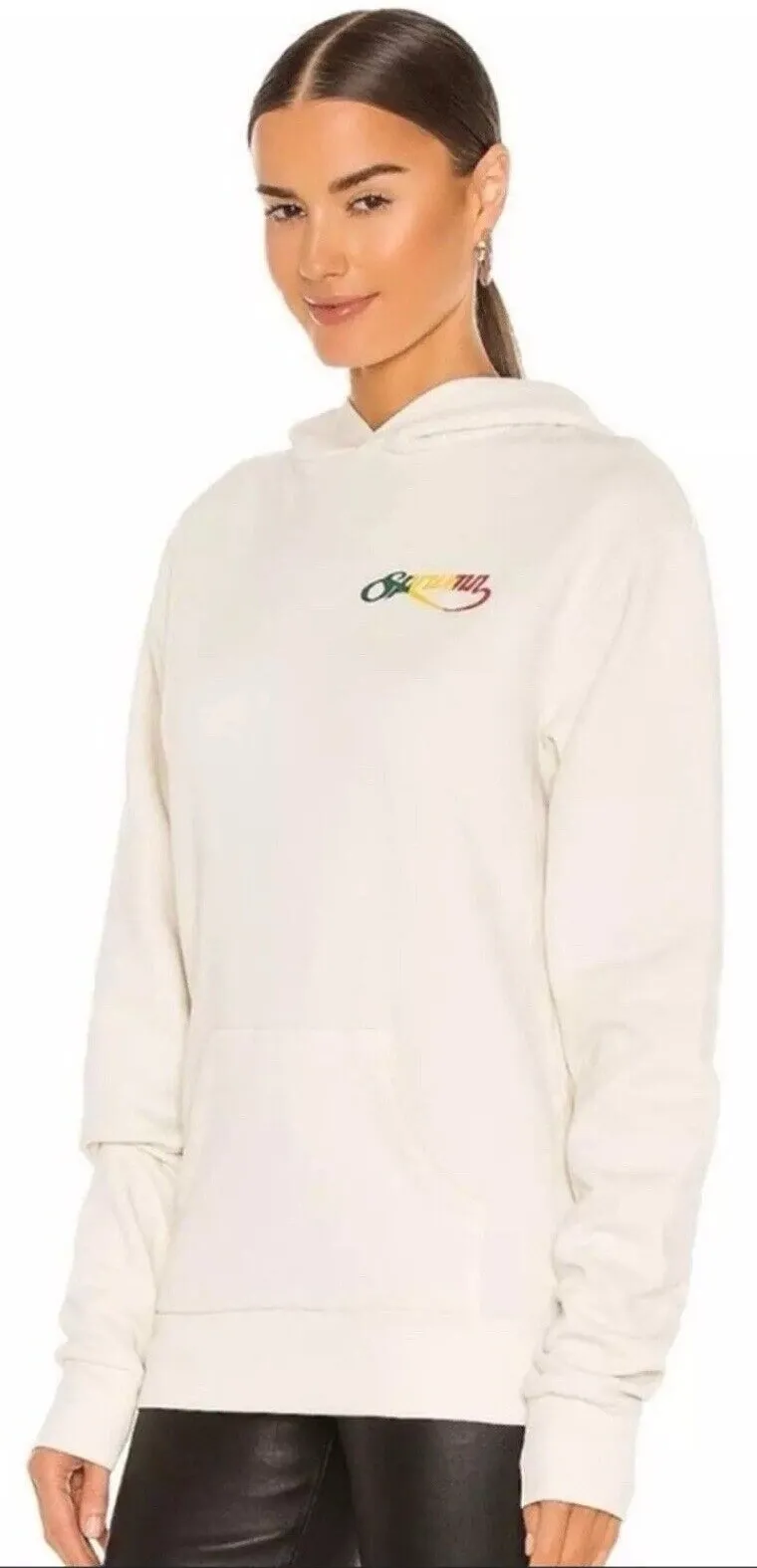 SPRWMN Revolve Sz Small Script Logo Hoodie Sweatshirt Cream Long Sleeve #KL11 - Image 1