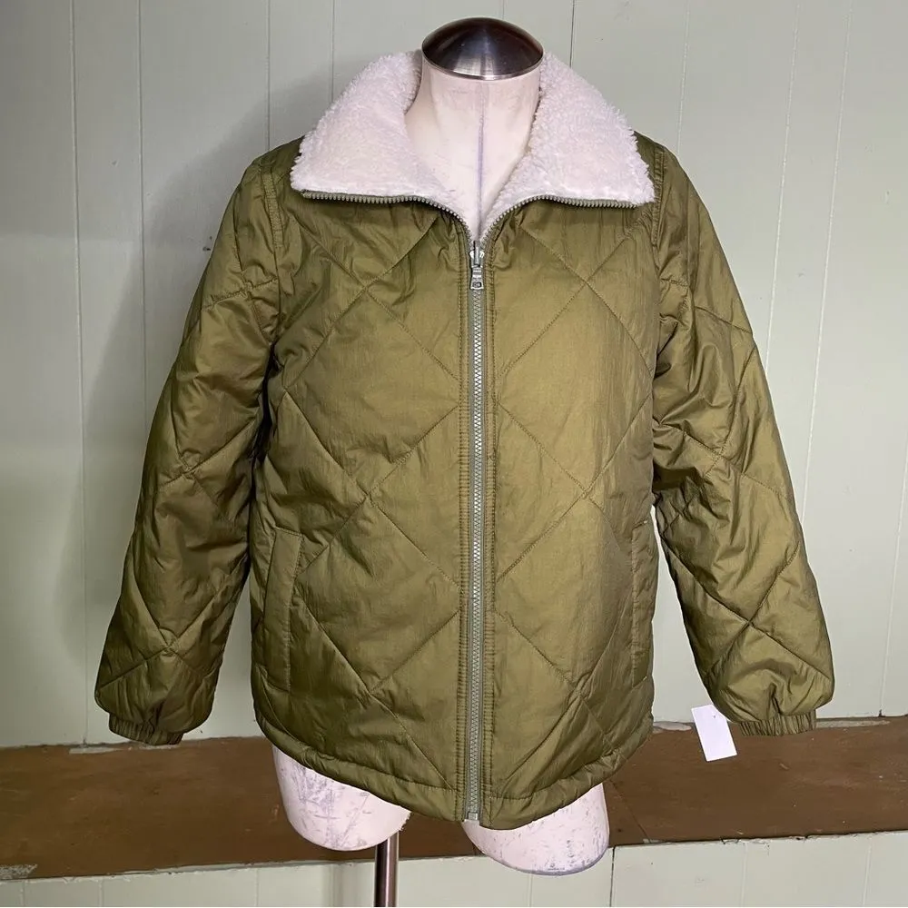 Madewell Jacket Women's XS Green‎ Moss Reversible Sherpa Puffer Coat Quilted NEW - Image 4