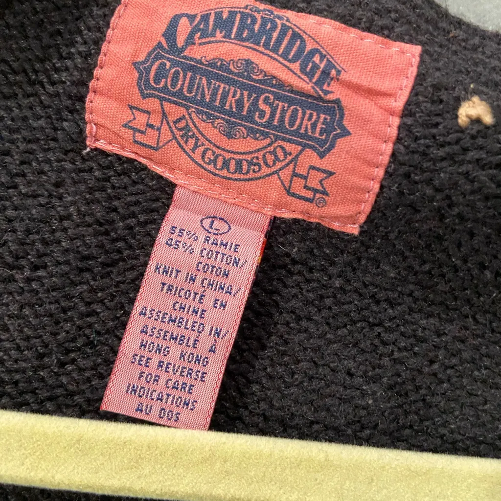 VTG 80s Cambridge Country Store Size L Christmas Sweater Vest Cotton Patchwork Black Size L - Image 7