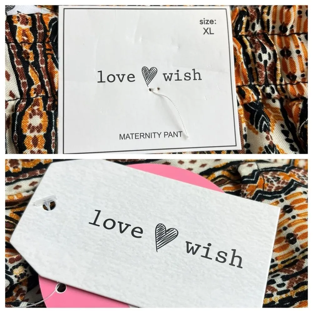 Love Wish Maternity Pants Wide Leg Palazzo Drawstring Waist Orange Multi Size XL - Image 13