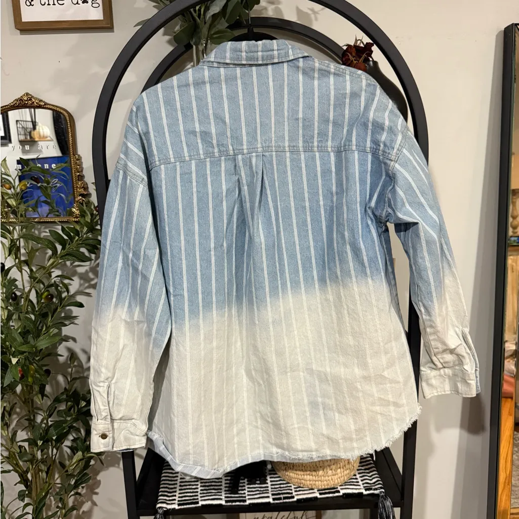 White Birch Blue Striped oversized Jean Jacket size small - Image 5