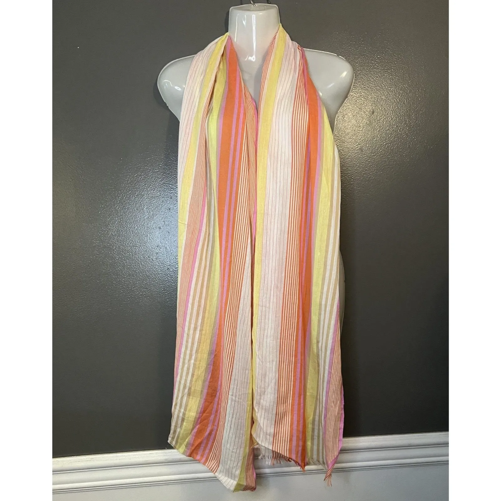 Vivante by VSA Scarf Womens One Size Multicolor Striped Organic Cotton Wrap - Image 2