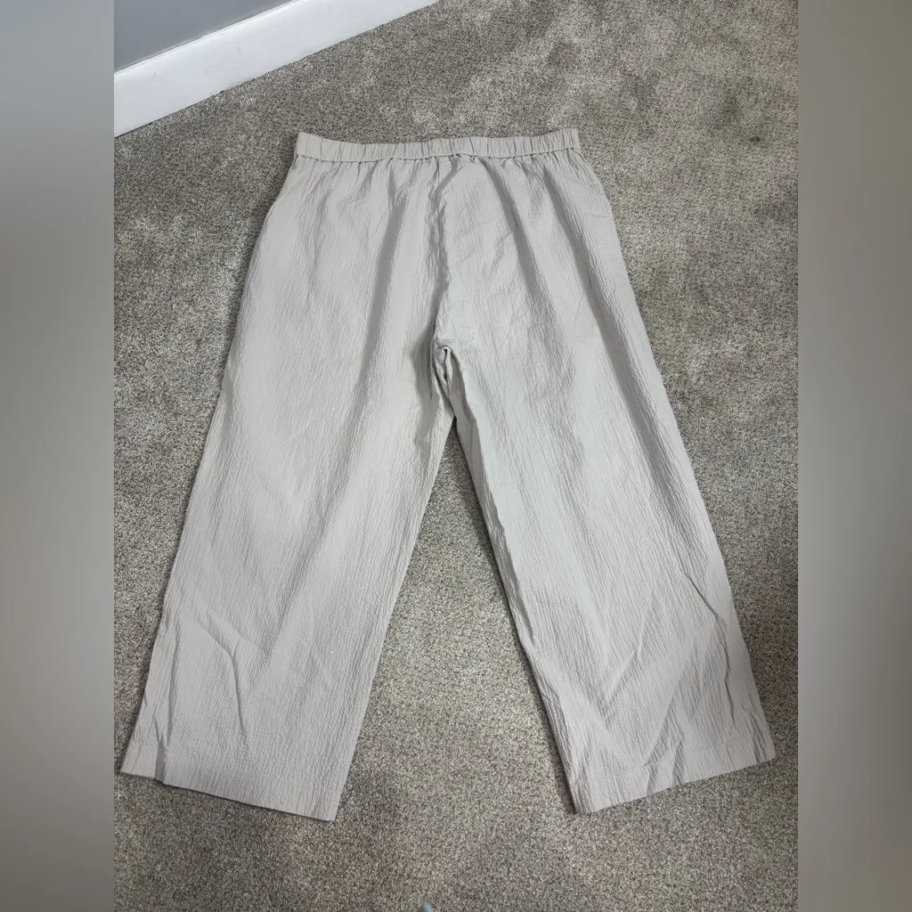 Eileen Fisher Stretch Organic Cotton Crop Pants Wide Leg Large Greige Chalk - Image 8